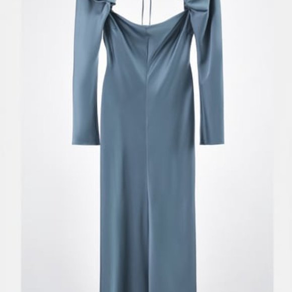 BLUE SILK MAXI DRESS ZARA NWT - Picture 4 of 8